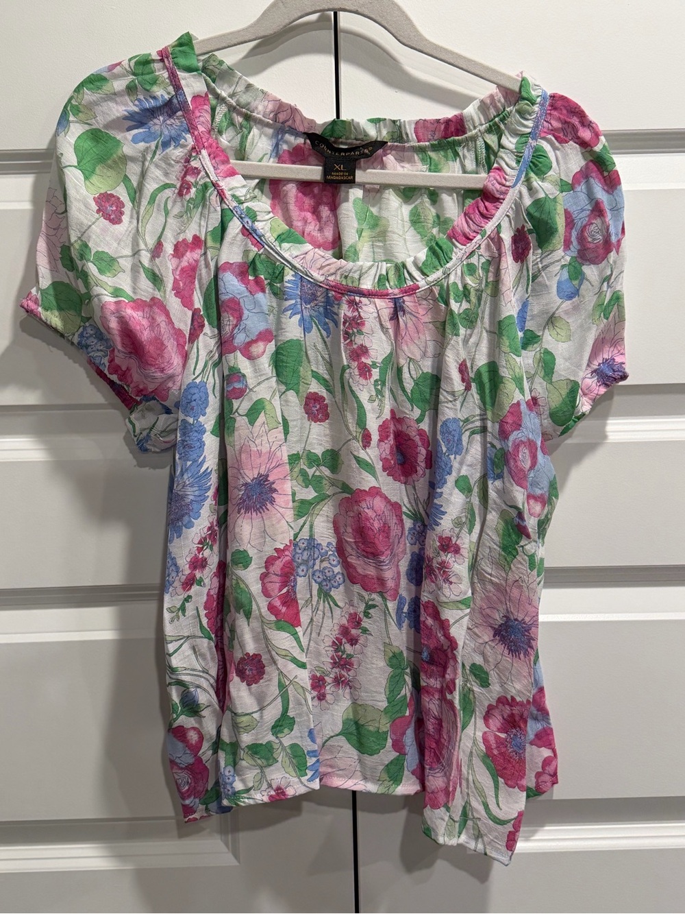 Counterparts Floral Peasant Blouse - Pink & Blue Flowers
